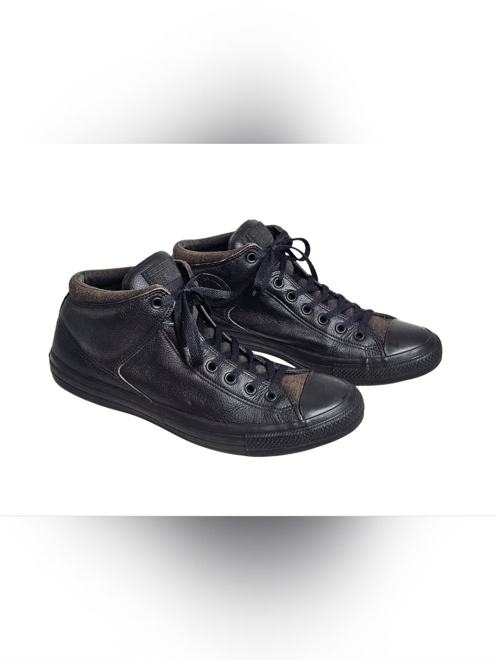 ​Converse CTAS High Street Leather Triple Black 161473C Mid Top Sneakers Men 13